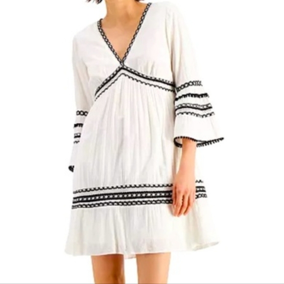 INC Romantic Boho Hippie Gauze Large white and black Bell Sleeve Mini Dress - Picture 1 of 12